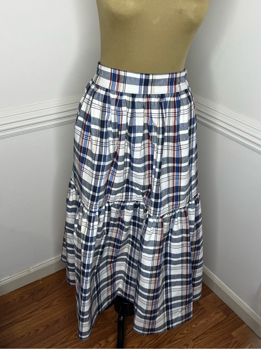 2n1 Plaid Tiered Maxi Skirt - Navy, White & Red